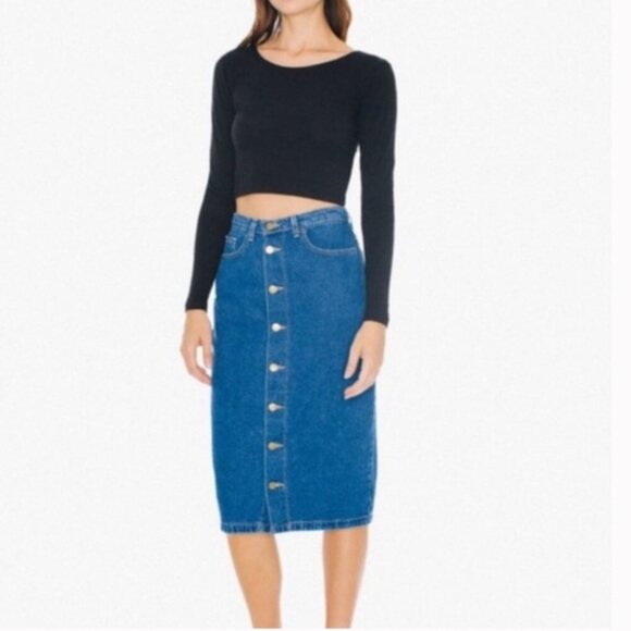 American Apparel Denim Button Front Skirt - Picture 7 of 7